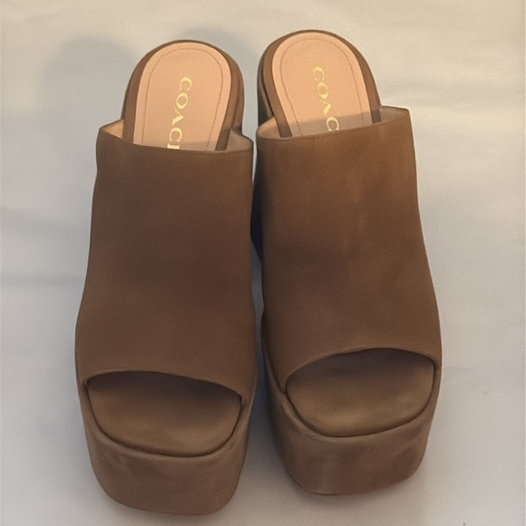 COACH Bobi suede slip on platform open square toe sandals Sz 8 1/2 - Picture 8 of 16